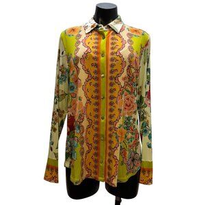NWT Johnny Was Multi-Color Button-Up Blouse With Floral Print Long Sleeves Size